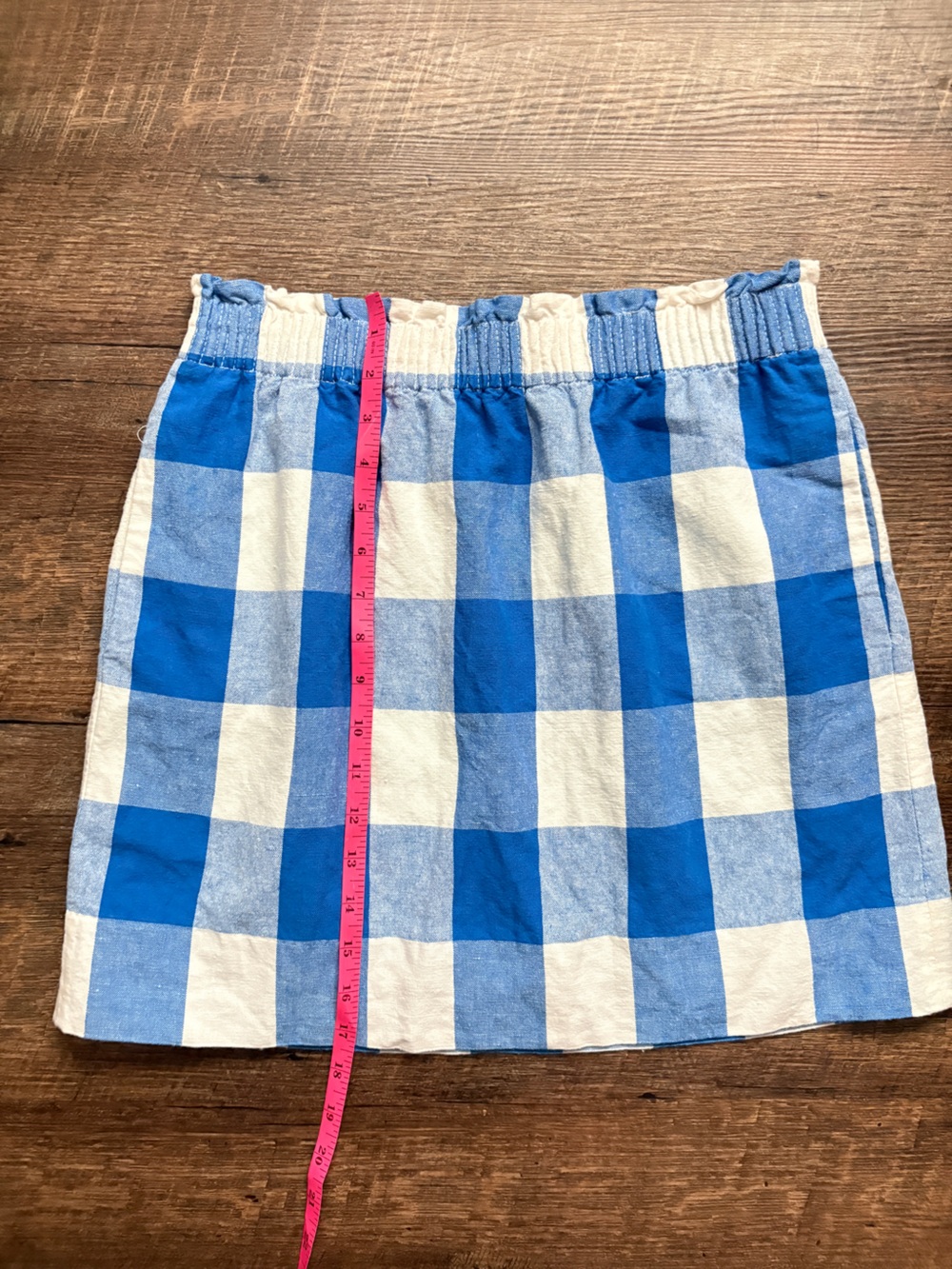 J.Crew Linen-Cotton Mini Skirt blue & white oversized gingham checkers sz S EUC - Picture 9 of 14